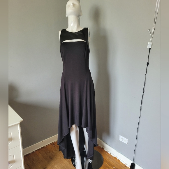 bebe Dresses & Skirts - Bebe Hi-Lo Goth Dress with Faux Leather Detail, GUC, Size L